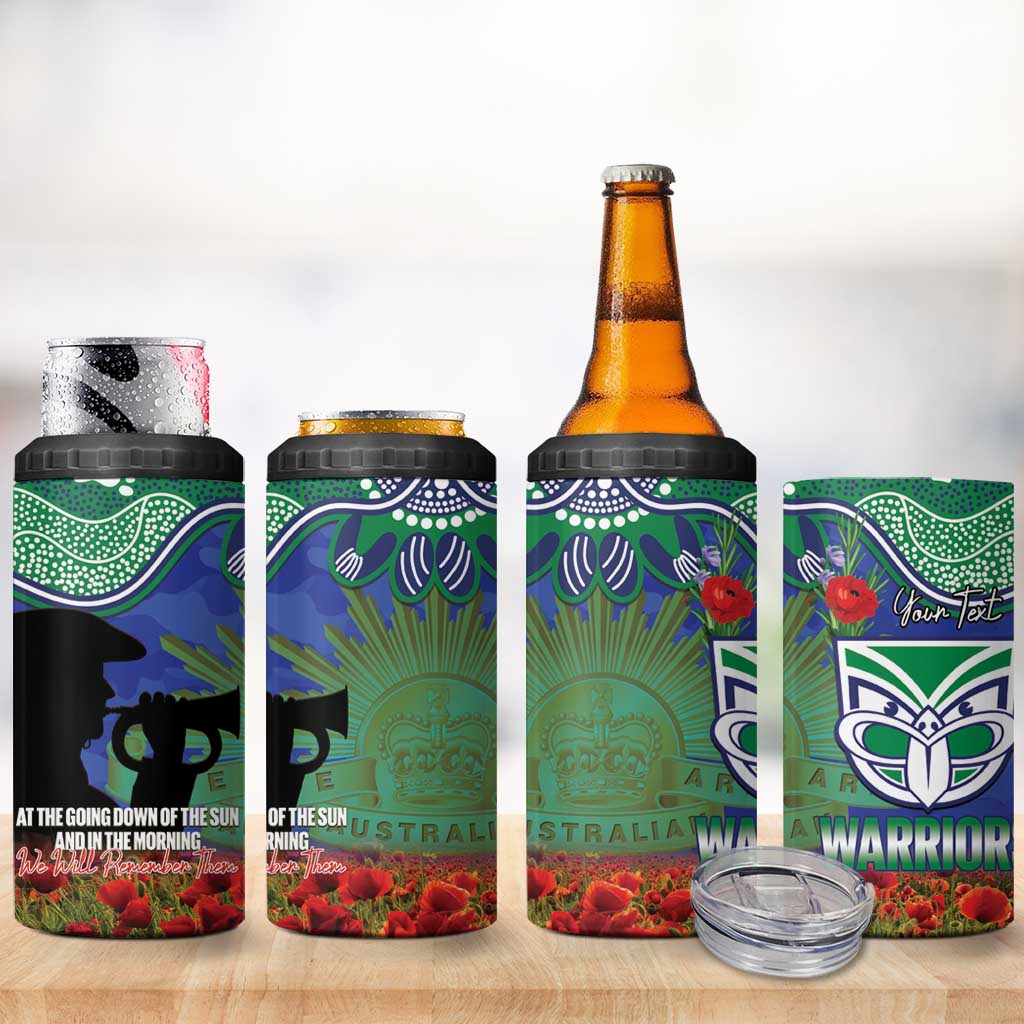 Personalised NZ Warriors Rugby ANZAC Day 4 in 1 Can Cooler Tumbler Last Post Poppy We Will Remember Them