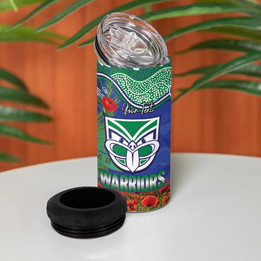 Personalised NZ Warriors Rugby ANZAC Day 4 in 1 Can Cooler Tumbler Last Post Poppy We Will Remember Them