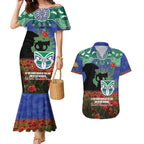 Personalised NZ Warriors Rugby ANZAC Day Couples Matching Mermaid Dress and Hawaiian Shirt Last Post Poppy We Will Remember Them