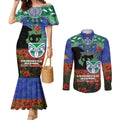 Personalised NZ Warriors Rugby ANZAC Day Couples Matching Mermaid Dress and Long Sleeve Button Shirt Last Post Poppy We Will Remember Them