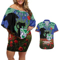 Personalised NZ Warriors Rugby ANZAC Day Couples Matching Off Shoulder Short Dress and Hawaiian Shirt Last Post Poppy We Will Remember Them