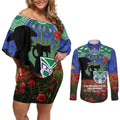 Personalised NZ Warriors Rugby ANZAC Day Couples Matching Off Shoulder Short Dress and Long Sleeve Button Shirt Last Post Poppy We Will Remember Them
