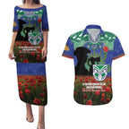 Personalised NZ Warriors Rugby ANZAC Day Couples Matching Puletasi and Hawaiian Shirt Last Post Poppy We Will Remember Them
