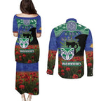 Personalised NZ Warriors Rugby ANZAC Day Couples Matching Puletasi and Long Sleeve Button Shirt Last Post Poppy We Will Remember Them