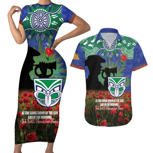 Personalised NZ Warriors Rugby ANZAC Day Couples Matching Short Sleeve Bodycon Dress and Hawaiian Shirt Last Post Poppy We Will Remember Them