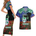 Personalised NZ Warriors Rugby ANZAC Day Couples Matching Short Sleeve Bodycon Dress and Hawaiian Shirt Last Post Poppy We Will Remember Them