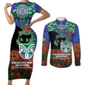 Personalised NZ Warriors Rugby ANZAC Day Couples Matching Short Sleeve Bodycon Dress and Long Sleeve Button Shirt Last Post Poppy We Will Remember Them