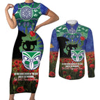 Personalised NZ Warriors Rugby ANZAC Day Couples Matching Short Sleeve Bodycon Dress and Long Sleeve Button Shirt Last Post Poppy We Will Remember Them