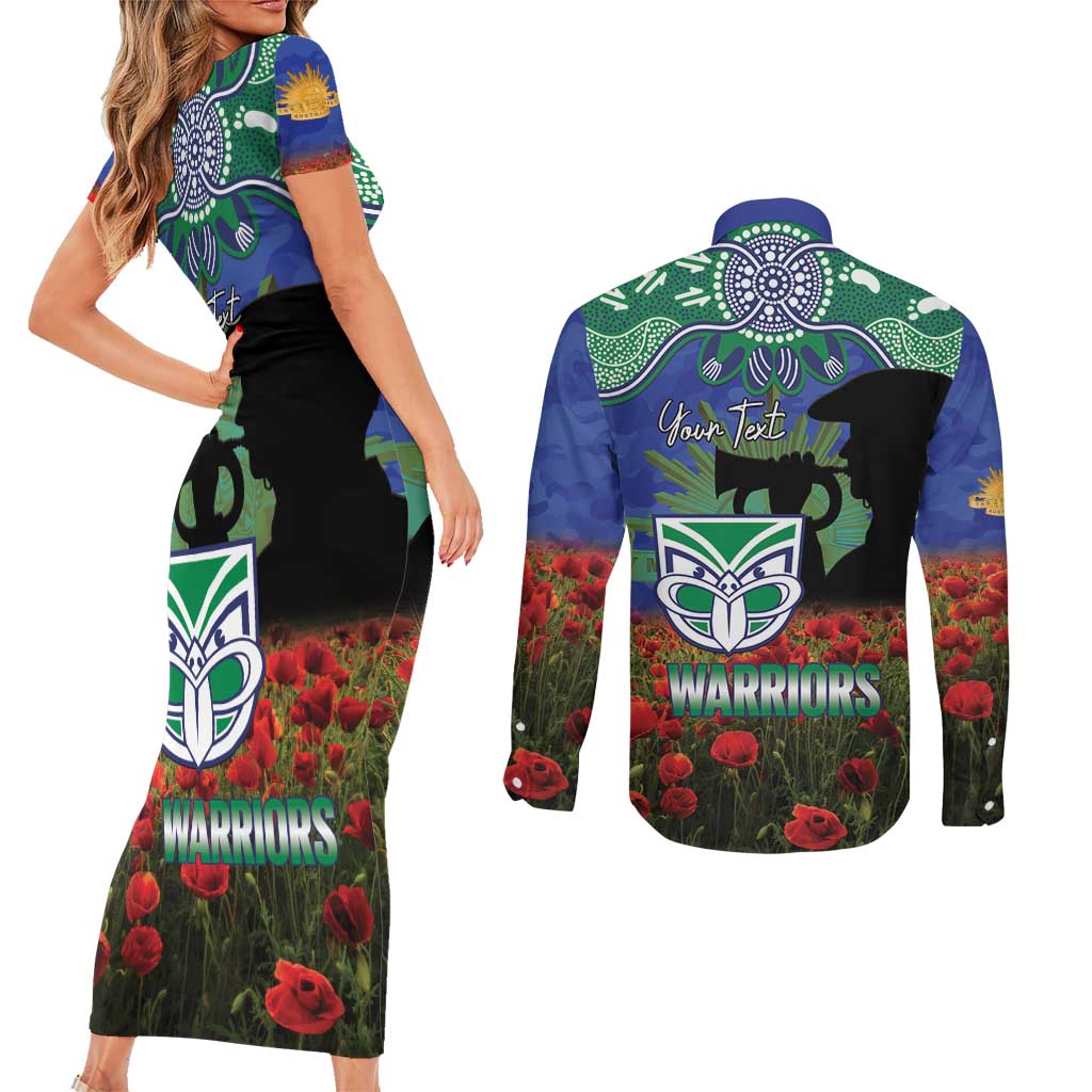 Personalised NZ Warriors Rugby ANZAC Day Couples Matching Short Sleeve Bodycon Dress and Long Sleeve Button Shirt Last Post Poppy We Will Remember Them