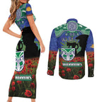 Personalised NZ Warriors Rugby ANZAC Day Couples Matching Short Sleeve Bodycon Dress and Long Sleeve Button Shirt Last Post Poppy We Will Remember Them