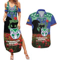 Personalised NZ Warriors Rugby ANZAC Day Couples Matching Summer Maxi Dress and Hawaiian Shirt Last Post Poppy We Will Remember Them