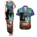 Personalised NZ Warriors Rugby ANZAC Day Couples Matching Tank Maxi Dress and Hawaiian Shirt Last Post Poppy We Will Remember Them