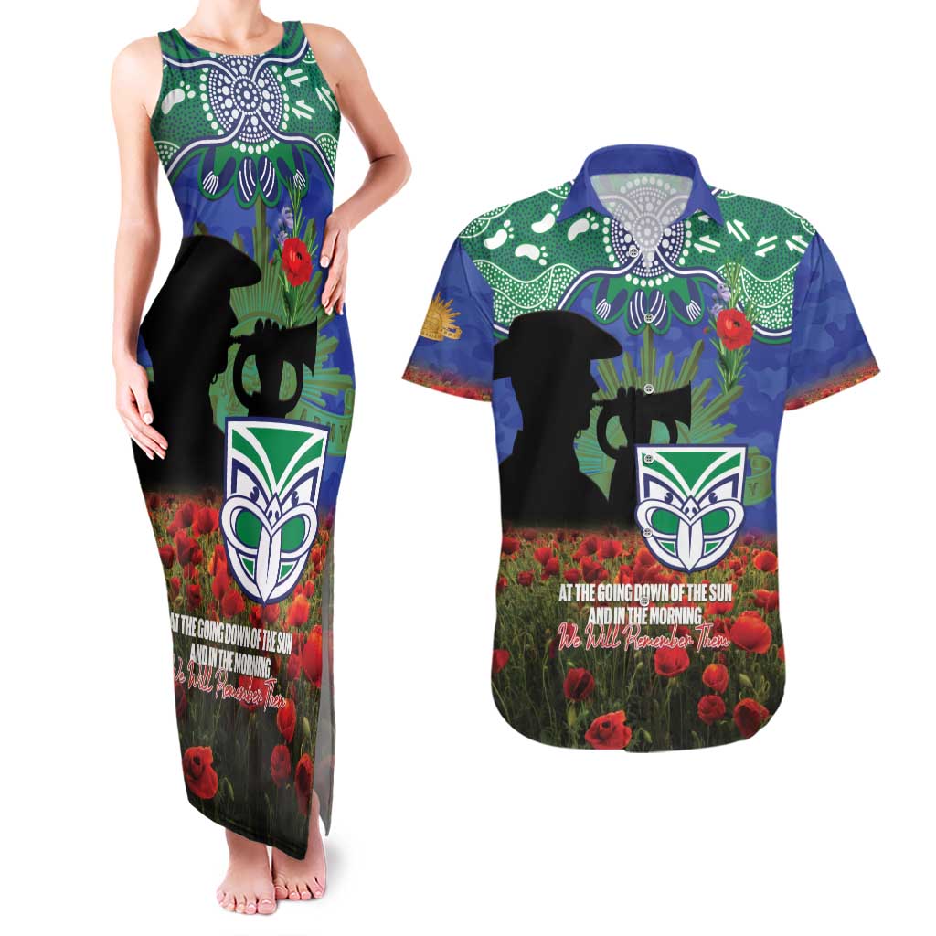Personalised NZ Warriors Rugby ANZAC Day Couples Matching Tank Maxi Dress and Hawaiian Shirt Last Post Poppy We Will Remember Them