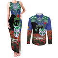 Personalised NZ Warriors Rugby ANZAC Day Couples Matching Tank Maxi Dress and Long Sleeve Button Shirt Last Post Poppy We Will Remember Them