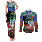 Personalised NZ Warriors Rugby ANZAC Day Couples Matching Tank Maxi Dress and Long Sleeve Button Shirt Last Post Poppy We Will Remember Them