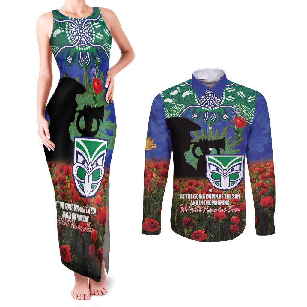 Personalised NZ Warriors Rugby ANZAC Day Couples Matching Tank Maxi Dress and Long Sleeve Button Shirt Last Post Poppy We Will Remember Them