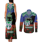 Personalised NZ Warriors Rugby ANZAC Day Couples Matching Tank Maxi Dress and Long Sleeve Button Shirt Last Post Poppy We Will Remember Them