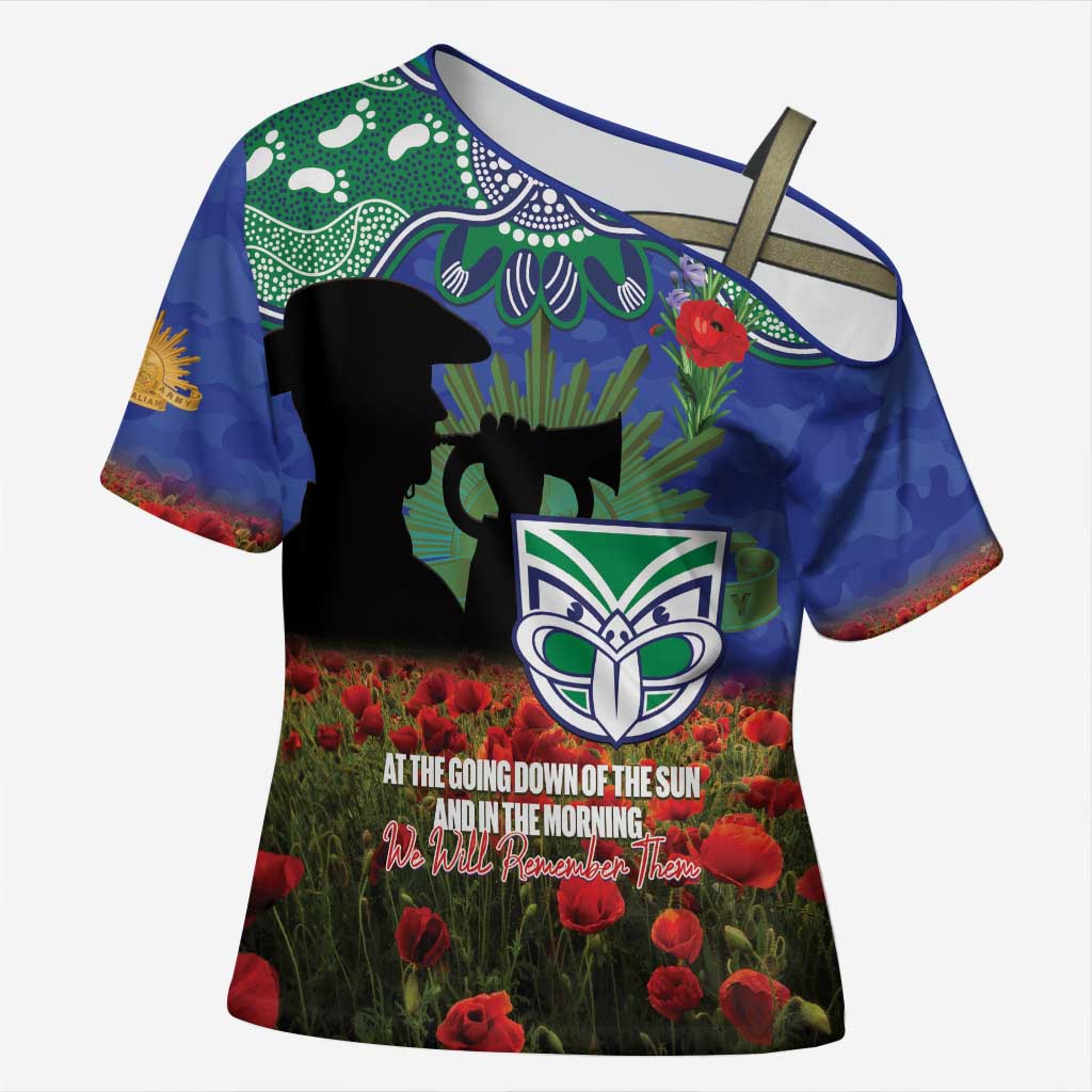 Personalised NZ Warriors Rugby ANZAC Day Cross Shoulder Shirt Last Post Poppy We Will Remember Them