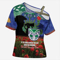 Personalised NZ Warriors Rugby ANZAC Day Cross Shoulder Shirt Last Post Poppy We Will Remember Them
