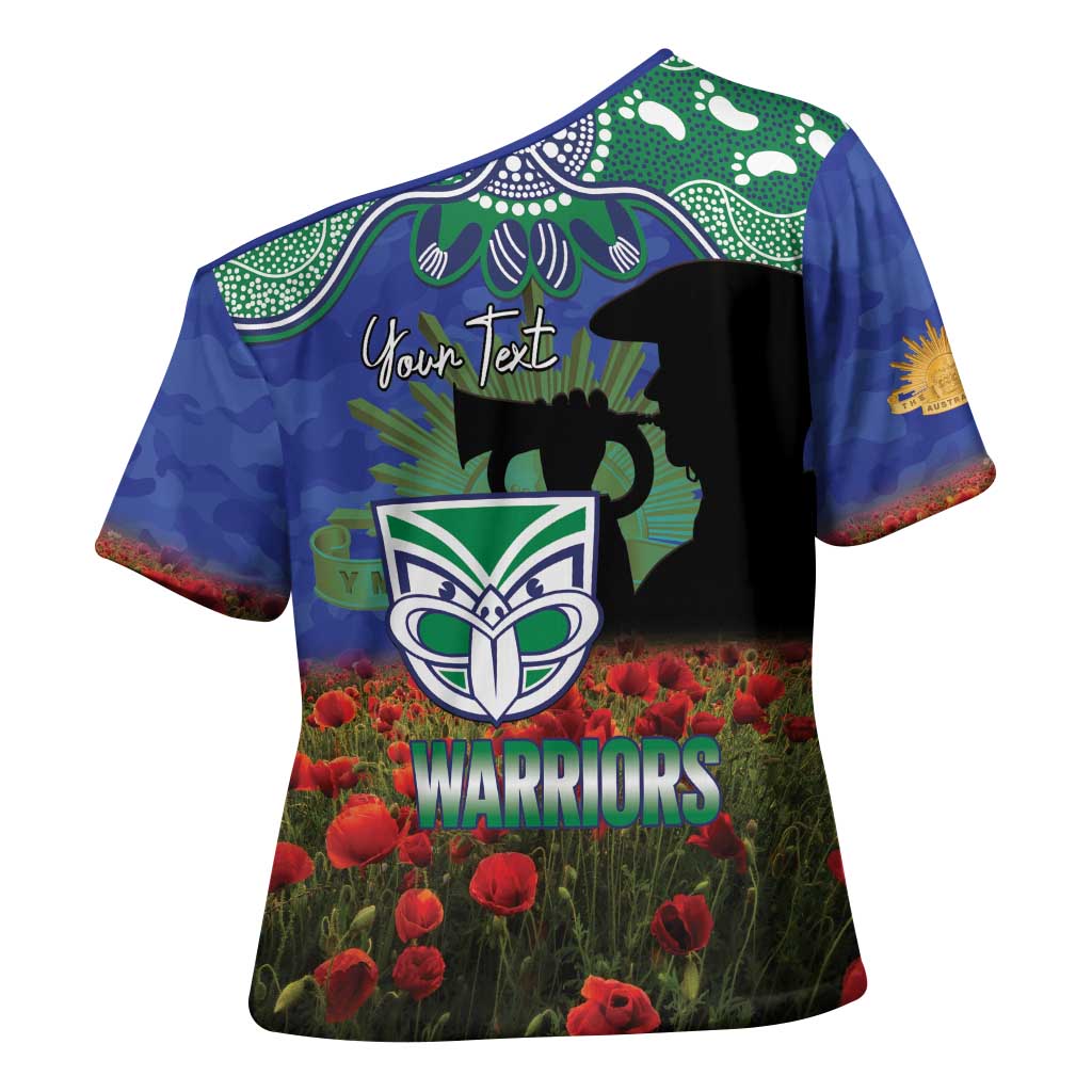 Personalised NZ Warriors Rugby ANZAC Day Cross Shoulder Shirt Last Post Poppy We Will Remember Them