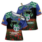 Personalised NZ Warriors Rugby ANZAC Day Cross Shoulder Shirt Last Post Poppy We Will Remember Them