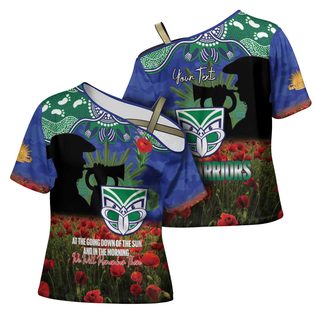 Personalised NZ Warriors Rugby ANZAC Day Cross Shoulder Shirt Last Post Poppy We Will Remember Them