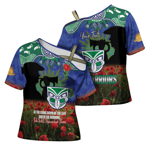 Personalised NZ Warriors Rugby ANZAC Day Cross Shoulder Shirt Last Post Poppy We Will Remember Them