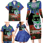 Personalised NZ Warriors Rugby ANZAC Day Family Matching Long Sleeve Bodycon Dress and Hawaiian Shirt Last Post Poppy We Will Remember Them