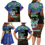 Personalised NZ Warriors Rugby ANZAC Day Family Matching Long Sleeve Bodycon Dress and Hawaiian Shirt Last Post Poppy We Will Remember Them