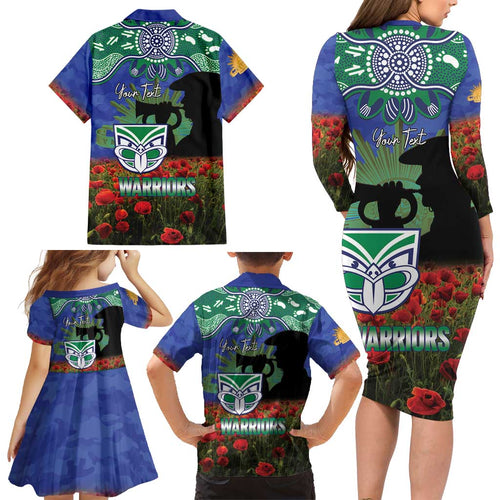 Personalised NZ Warriors Rugby ANZAC Day Family Matching Long Sleeve Bodycon Dress and Hawaiian Shirt Last Post Poppy We Will Remember Them