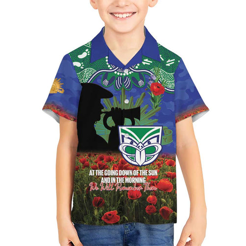 Personalised NZ Warriors Rugby ANZAC Day Family Matching Long Sleeve Bodycon Dress and Hawaiian Shirt Last Post Poppy We Will Remember Them