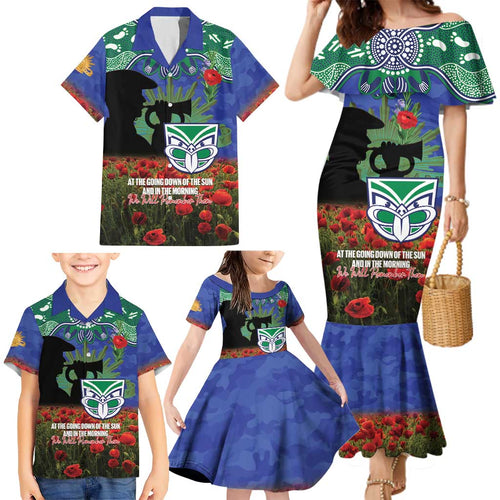 Personalised NZ Warriors Rugby ANZAC Day Family Matching Mermaid Dress and Hawaiian Shirt Last Post Poppy We Will Remember Them