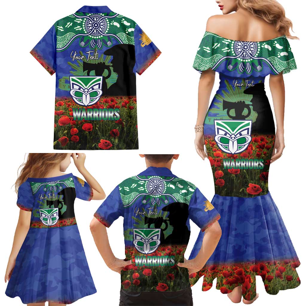 Personalised NZ Warriors Rugby ANZAC Day Family Matching Mermaid Dress and Hawaiian Shirt Last Post Poppy We Will Remember Them