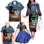 Personalised NZ Warriors Rugby ANZAC Day Family Matching Off The Shoulder Long Sleeve Dress and Hawaiian Shirt Last Post Poppy We Will Remember Them