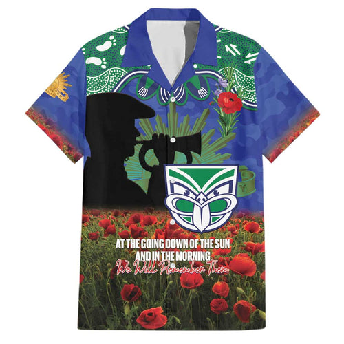 Personalised NZ Warriors Rugby ANZAC Day Family Matching Off The Shoulder Long Sleeve Dress and Hawaiian Shirt Last Post Poppy We Will Remember Them