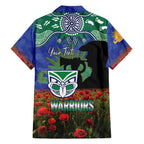 Personalised NZ Warriors Rugby ANZAC Day Family Matching Off The Shoulder Long Sleeve Dress and Hawaiian Shirt Last Post Poppy We Will Remember Them