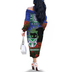 Personalised NZ Warriors Rugby ANZAC Day Family Matching Off The Shoulder Long Sleeve Dress and Hawaiian Shirt Last Post Poppy We Will Remember Them