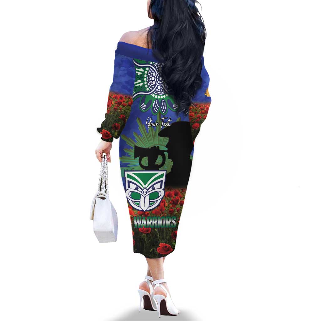 Personalised NZ Warriors Rugby ANZAC Day Family Matching Off The Shoulder Long Sleeve Dress and Hawaiian Shirt Last Post Poppy We Will Remember Them