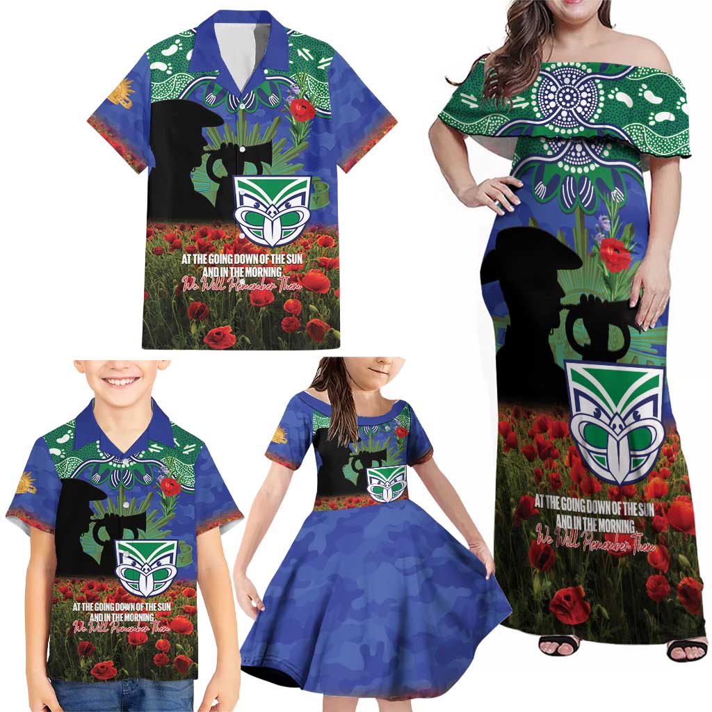 Personalised NZ Warriors Rugby ANZAC Day Family Matching Off Shoulder Maxi Dress and Hawaiian Shirt Last Post Poppy We Will Remember Them