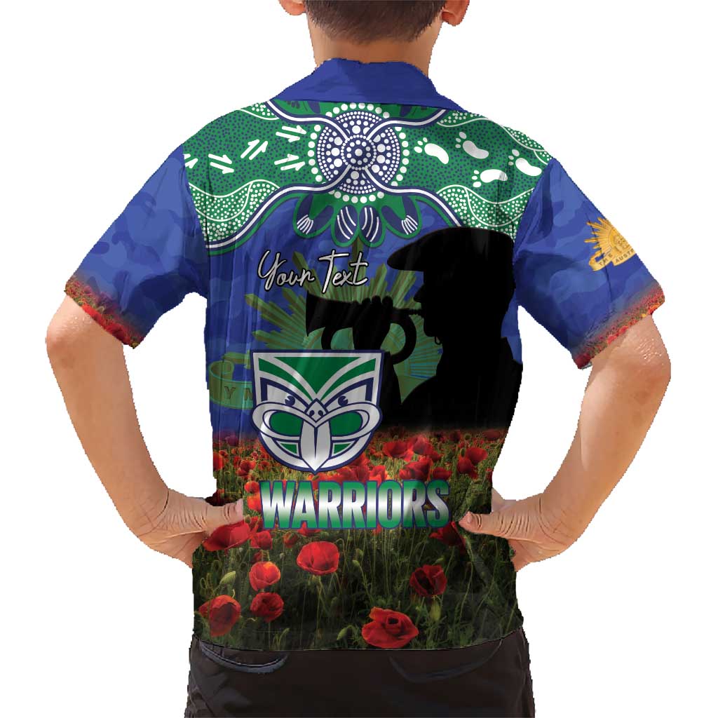 Personalised NZ Warriors Rugby ANZAC Day Family Matching Off Shoulder Maxi Dress and Hawaiian Shirt Last Post Poppy We Will Remember Them