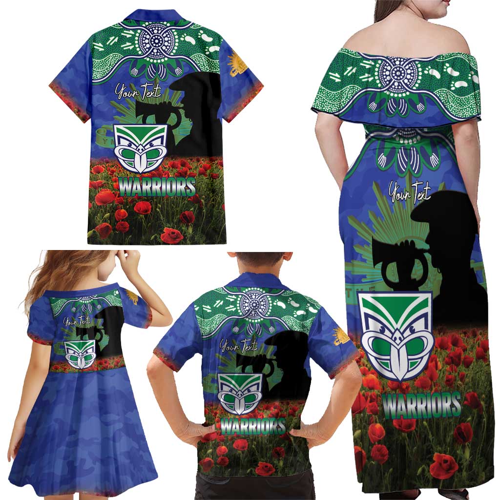 Personalised NZ Warriors Rugby ANZAC Day Family Matching Off Shoulder Maxi Dress and Hawaiian Shirt Last Post Poppy We Will Remember Them