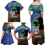 Personalised NZ Warriors Rugby ANZAC Day Family Matching Off Shoulder Maxi Dress and Hawaiian Shirt Last Post Poppy We Will Remember Them