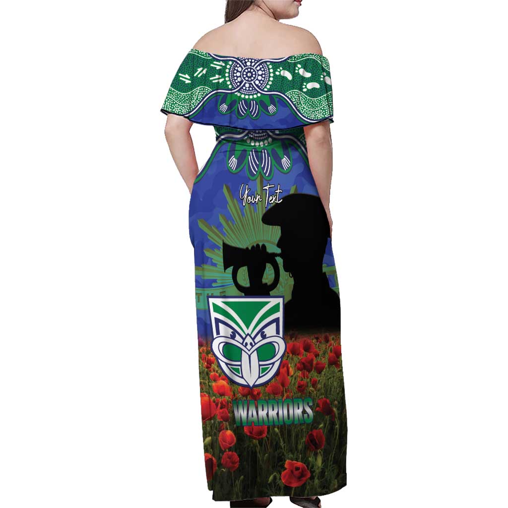 Personalised NZ Warriors Rugby ANZAC Day Family Matching Off Shoulder Maxi Dress and Hawaiian Shirt Last Post Poppy We Will Remember Them