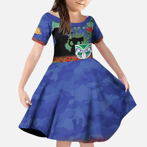 Personalised NZ Warriors Rugby ANZAC Day Family Matching Off Shoulder Short Dress and Hawaiian Shirt Last Post Poppy We Will Remember Them