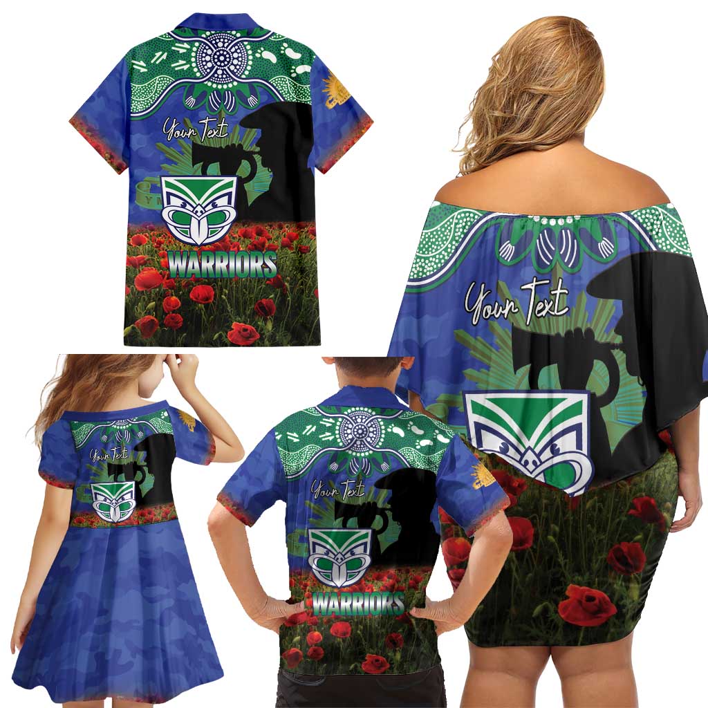 Personalised NZ Warriors Rugby ANZAC Day Family Matching Off Shoulder Short Dress and Hawaiian Shirt Last Post Poppy We Will Remember Them