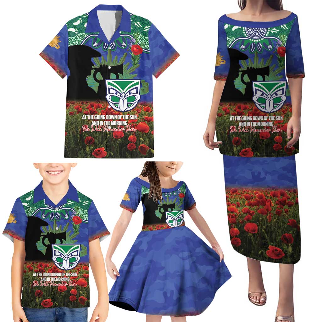 Personalised NZ Warriors Rugby ANZAC Day Family Matching Puletasi and Hawaiian Shirt Last Post Poppy We Will Remember Them