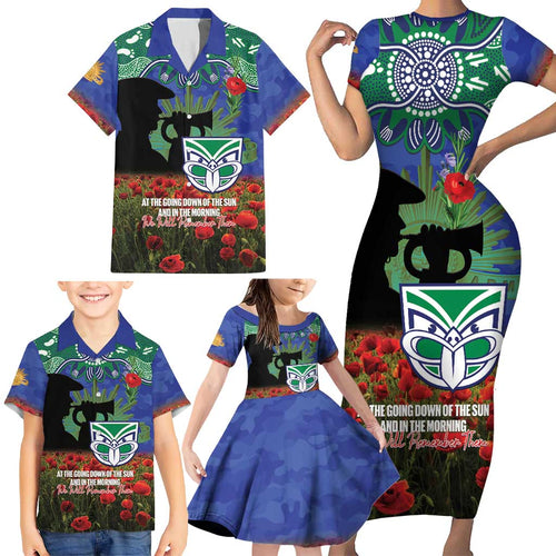 Personalised NZ Warriors Rugby ANZAC Day Family Matching Short Sleeve Bodycon Dress and Hawaiian Shirt Last Post Poppy We Will Remember Them