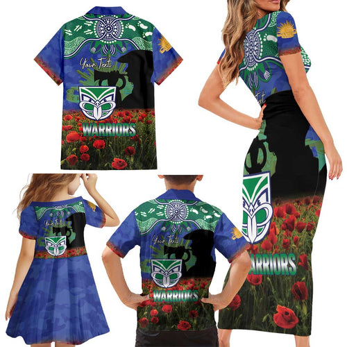 Personalised NZ Warriors Rugby ANZAC Day Family Matching Short Sleeve Bodycon Dress and Hawaiian Shirt Last Post Poppy We Will Remember Them