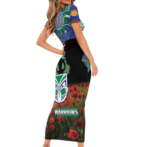 Personalised NZ Warriors Rugby ANZAC Day Family Matching Short Sleeve Bodycon Dress and Hawaiian Shirt Last Post Poppy We Will Remember Them