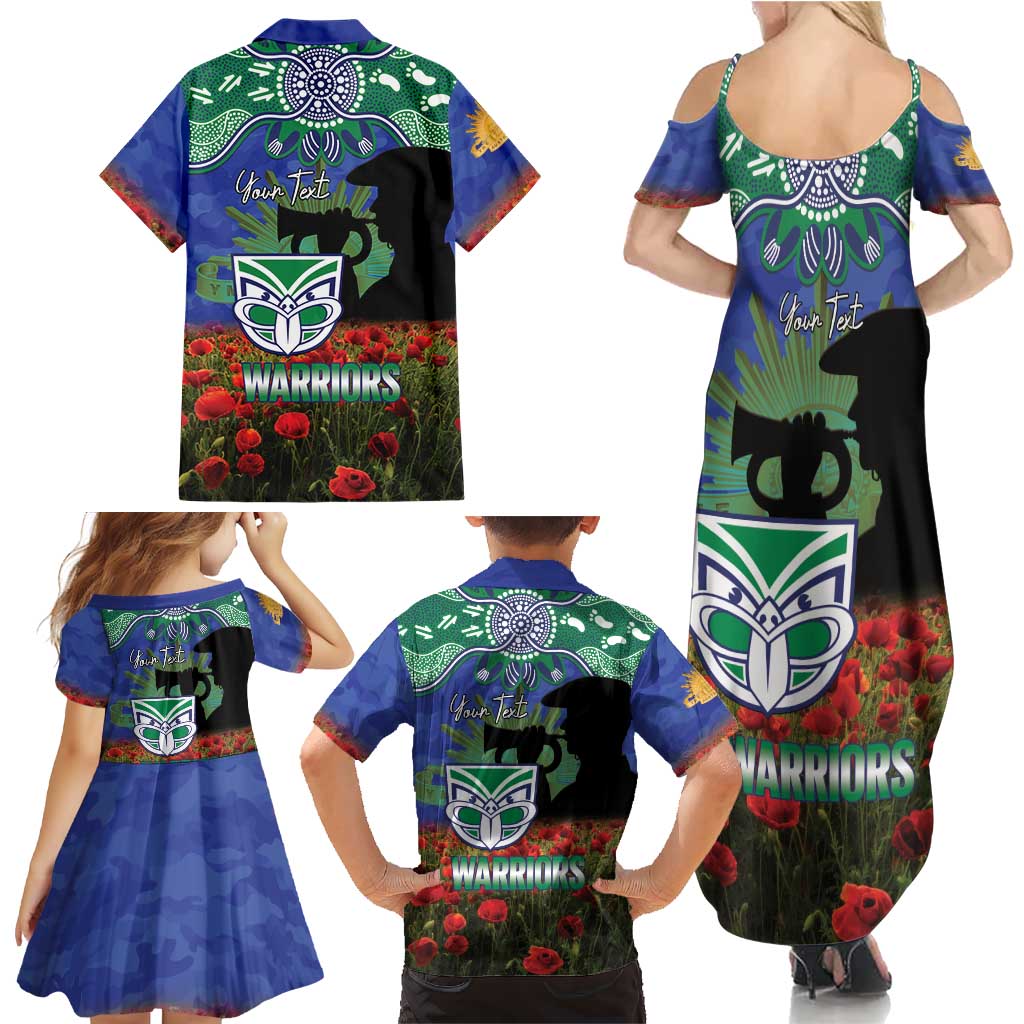 Personalised NZ Warriors Rugby ANZAC Day Family Matching Summer Maxi Dress and Hawaiian Shirt Last Post Poppy We Will Remember Them